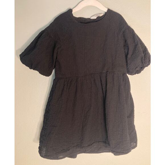 H&M Girls Black Puff Sleeve Lined Cotton Dress ~ Sz  S 6-7 ~ Adorable Simplicity - Picture 1 of 6